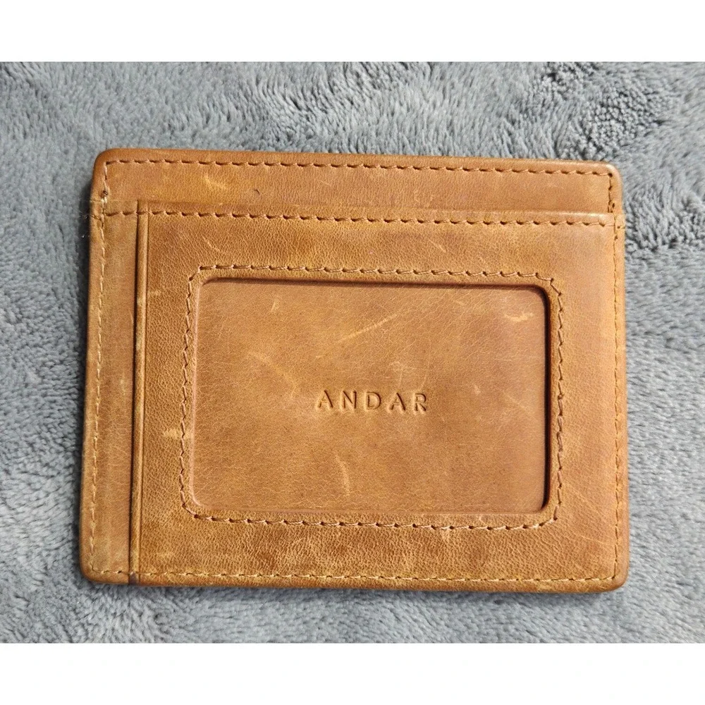Andar Mens The Scout Slim Card Holder Wallet Tan Brown Full Grain Leather
